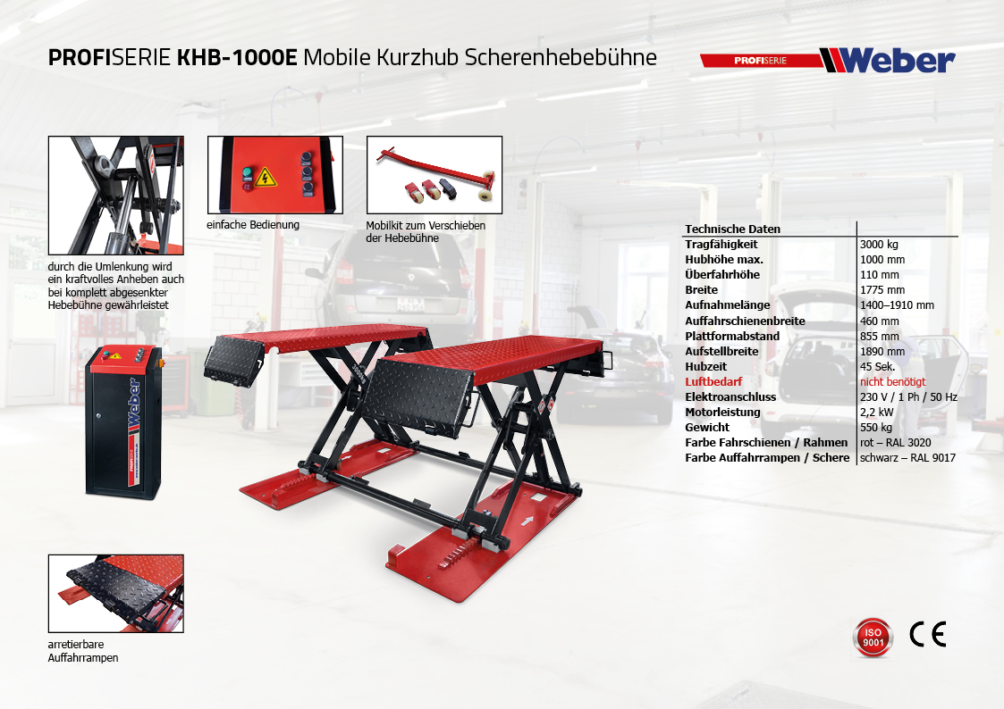 Mobile Kurzhub Scherenhebebühne Weber KHB-1000E inkl. Öl