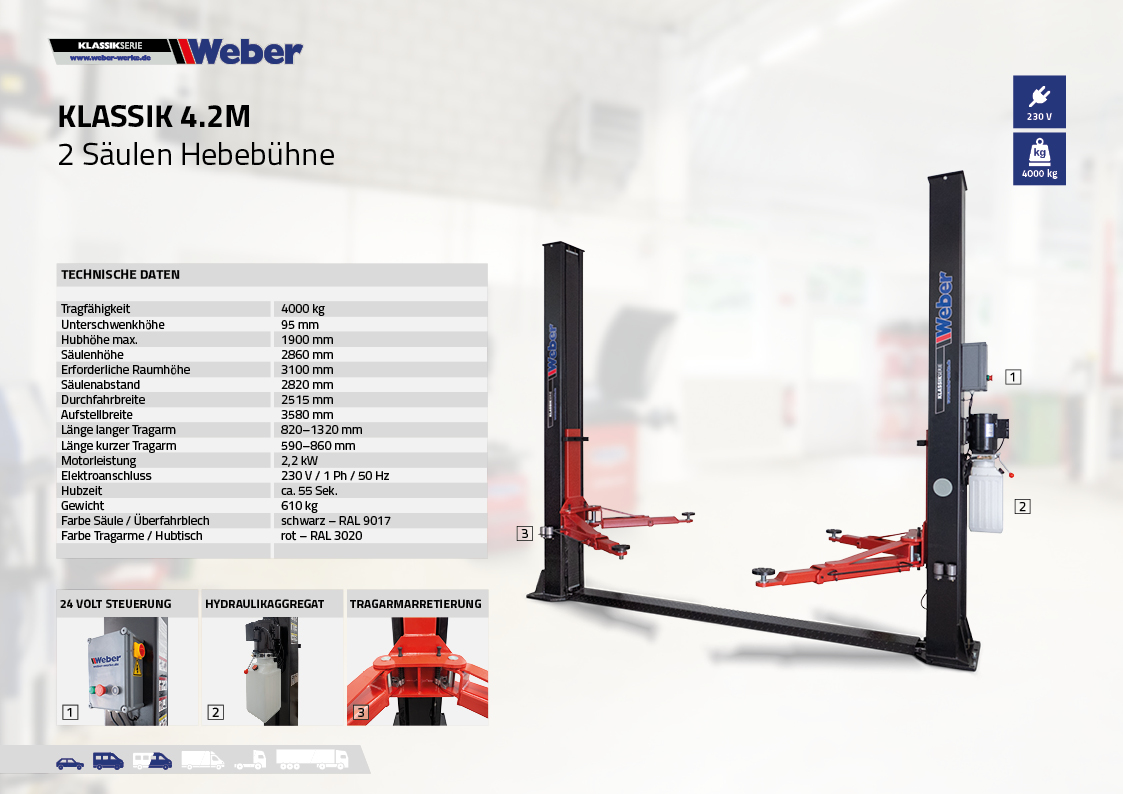 2 Säulen Hebebühne Weber Klassik Serie – Klassik 4.2M