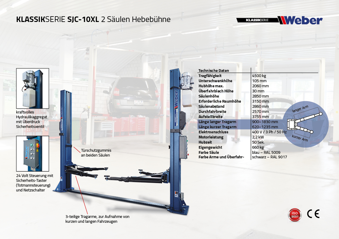 2 Säulen Hebebühne Weber Expert Serie SJC-10XL inkl. Anker und Öl