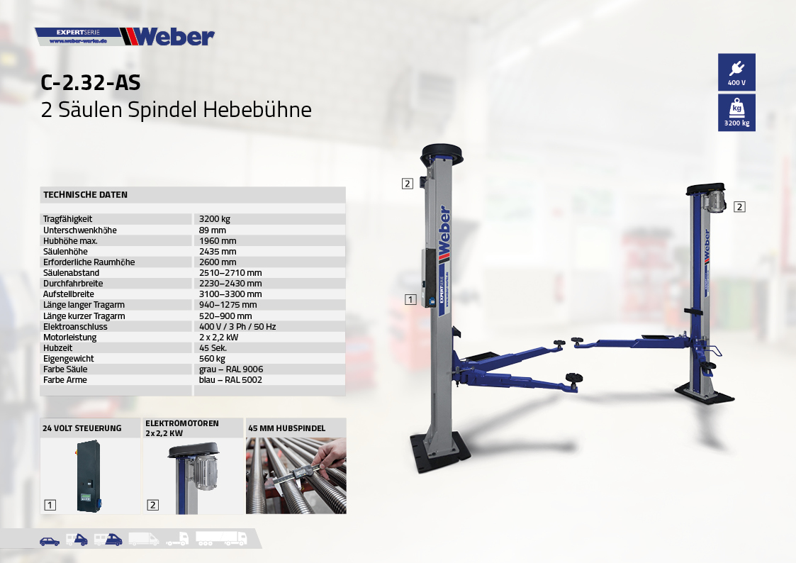 Weber 2 Säulen Spindel Hebebühne C 2.32 A-S