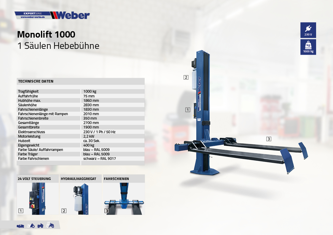 Weber 1 Säulen Hebebühne Monolift 1000