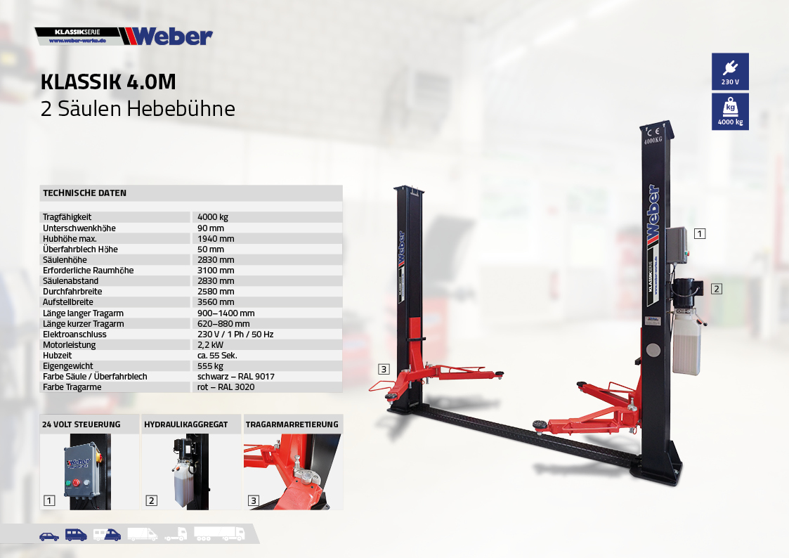 2 Säulen Hebebühne Weber Klassik Serie Klassik 4.0M
