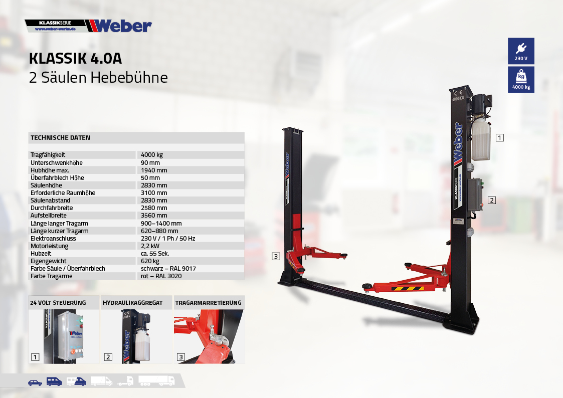 2 Säulen Hebebühne Weber Klassik Serie Klassik 4.0A