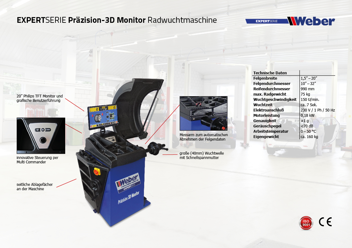 PKW Radwuchtmaschine Präzision-3D-Monitor