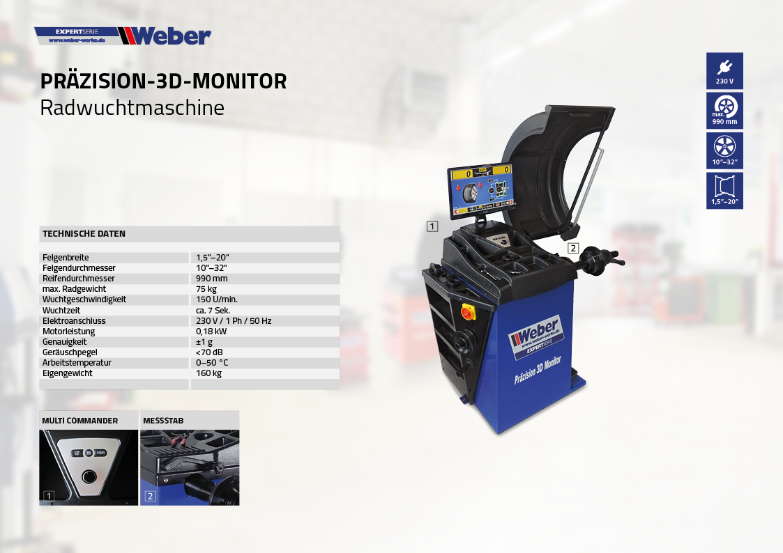 PKW Radwuchtmaschine Präzision-3D-Monitor