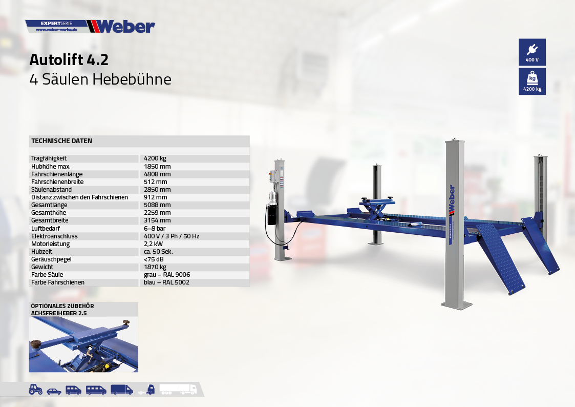 4 Säulen Hebebühne Weber Expert Serie Autolift 4.2