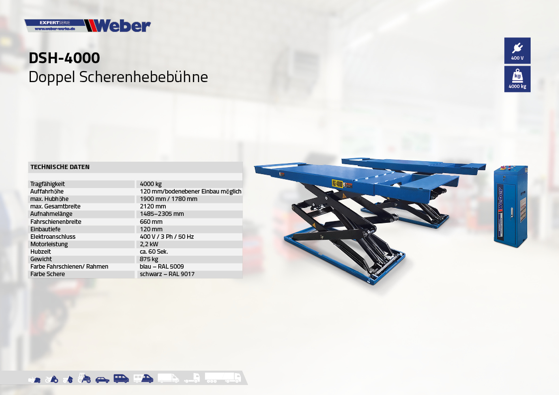 Doppel Scherenhebebühne Weber Expert Serie DSH-4000