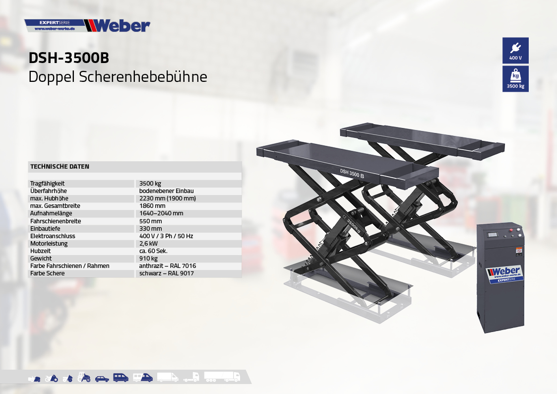 Doppel Scherenhebebühne Weber Expert Serie DSH-3500B