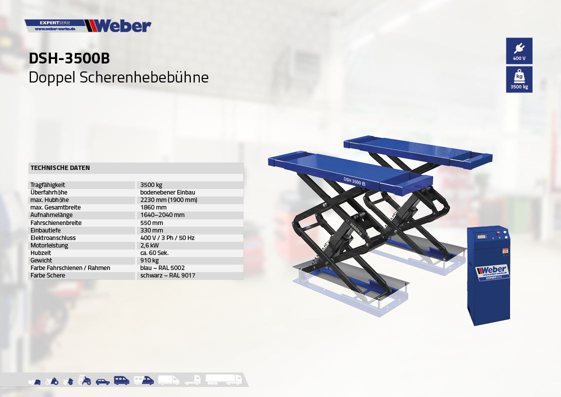 Doppel Scherenhebebühne Weber Expert Serie DSH-3500B