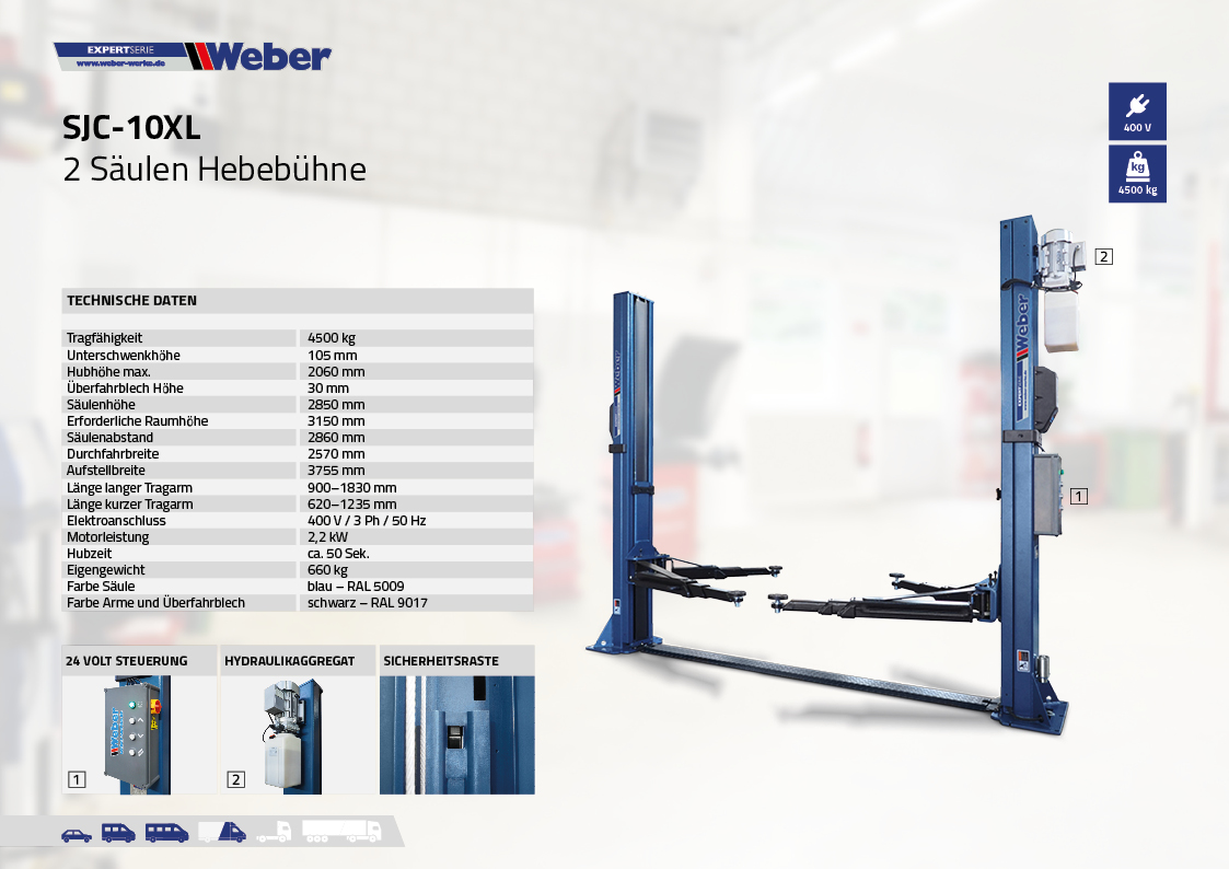 2 Säulen Hebebühne Weber Expert Serie SJC-10XL inkl. Anker und Öl