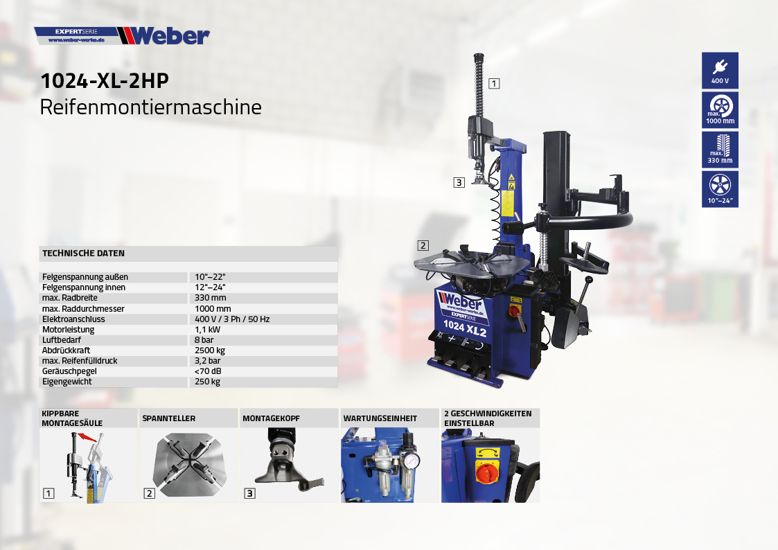 PKW Reifen Montiermaschine Weber Expert Serie 1024-XL-2HP