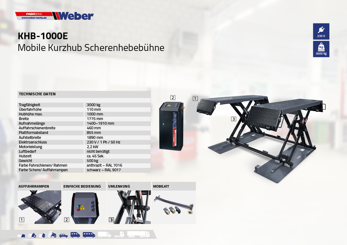 Mobile Kurzhub Scherenhebebühne Weber KHB-1000E inkl. Öl 