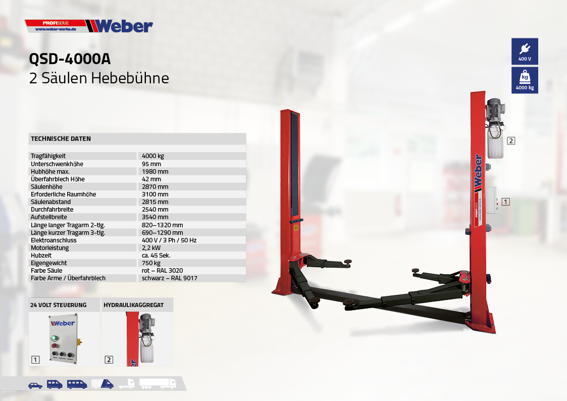 2 Säulen Hebebühne Weber Profi Serie QSD-4000A