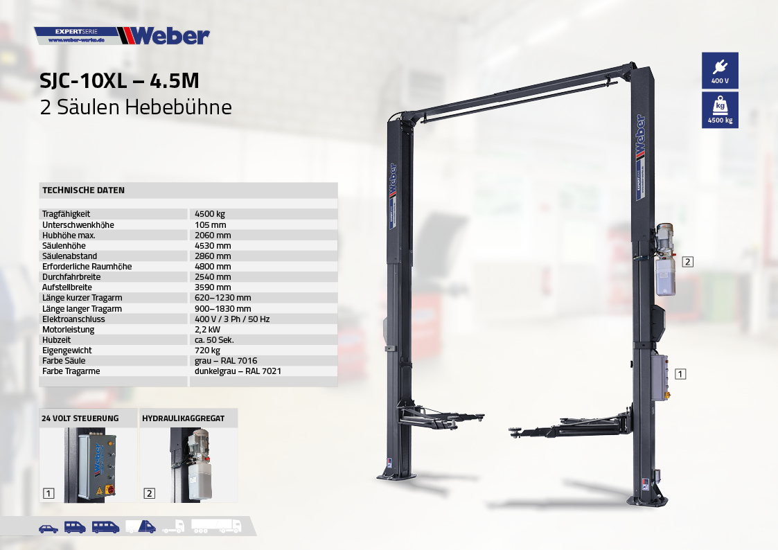 2 Säulen Hebebühne Weber Expert Serie SJC-10XL – 4.5M