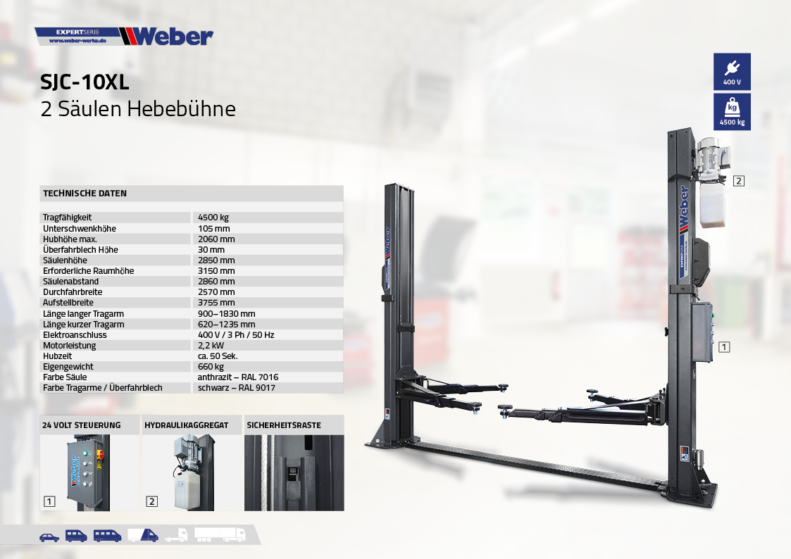 2 Säulen Hebebühne Weber Expert Serie SJC-10XL inkl. Anker und Öl