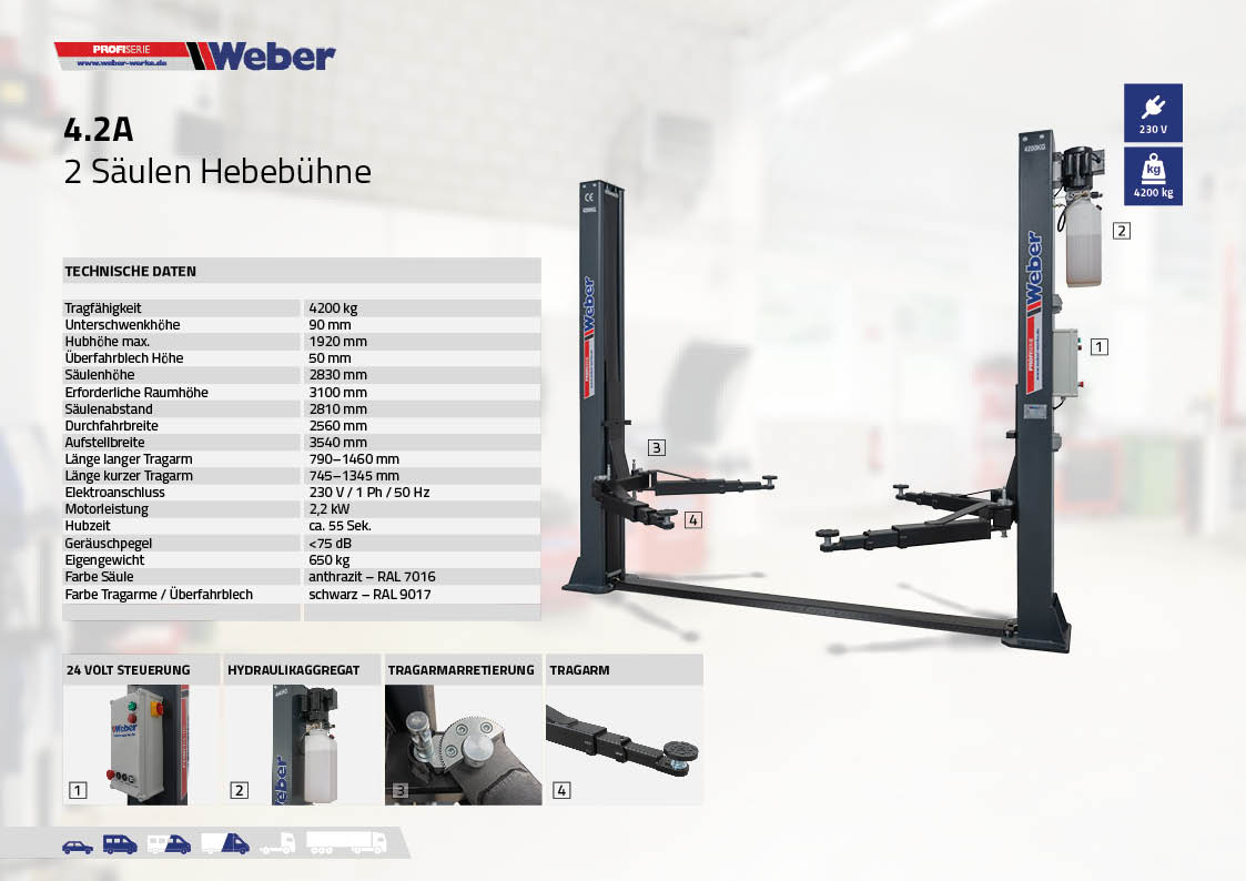 2 Säulen Hebebühne Weber Profi Serie 4.2A