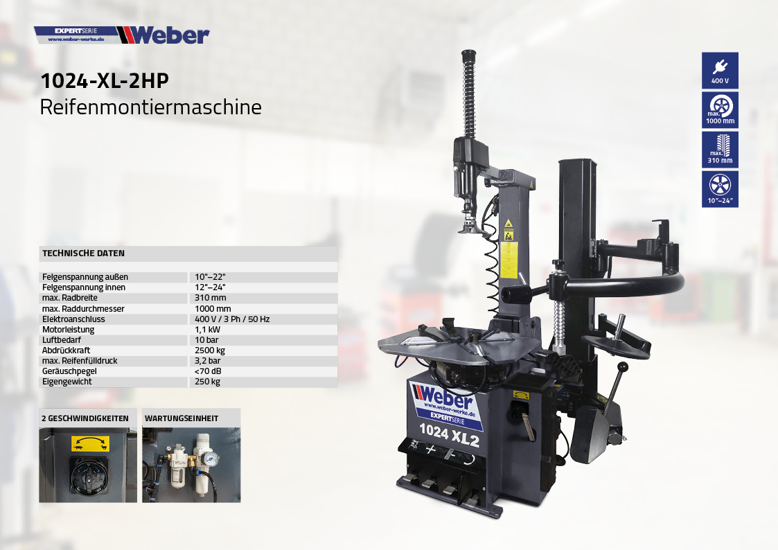 PKW Reifen Montiermaschine Weber Expert Serie 1024-XL-2HP