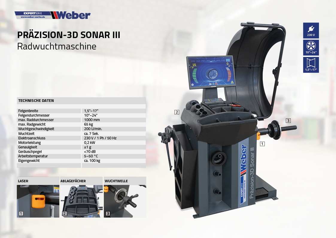 PKW Radwuchtmaschine Weber Expert Serie Präzision-3D Sonar III