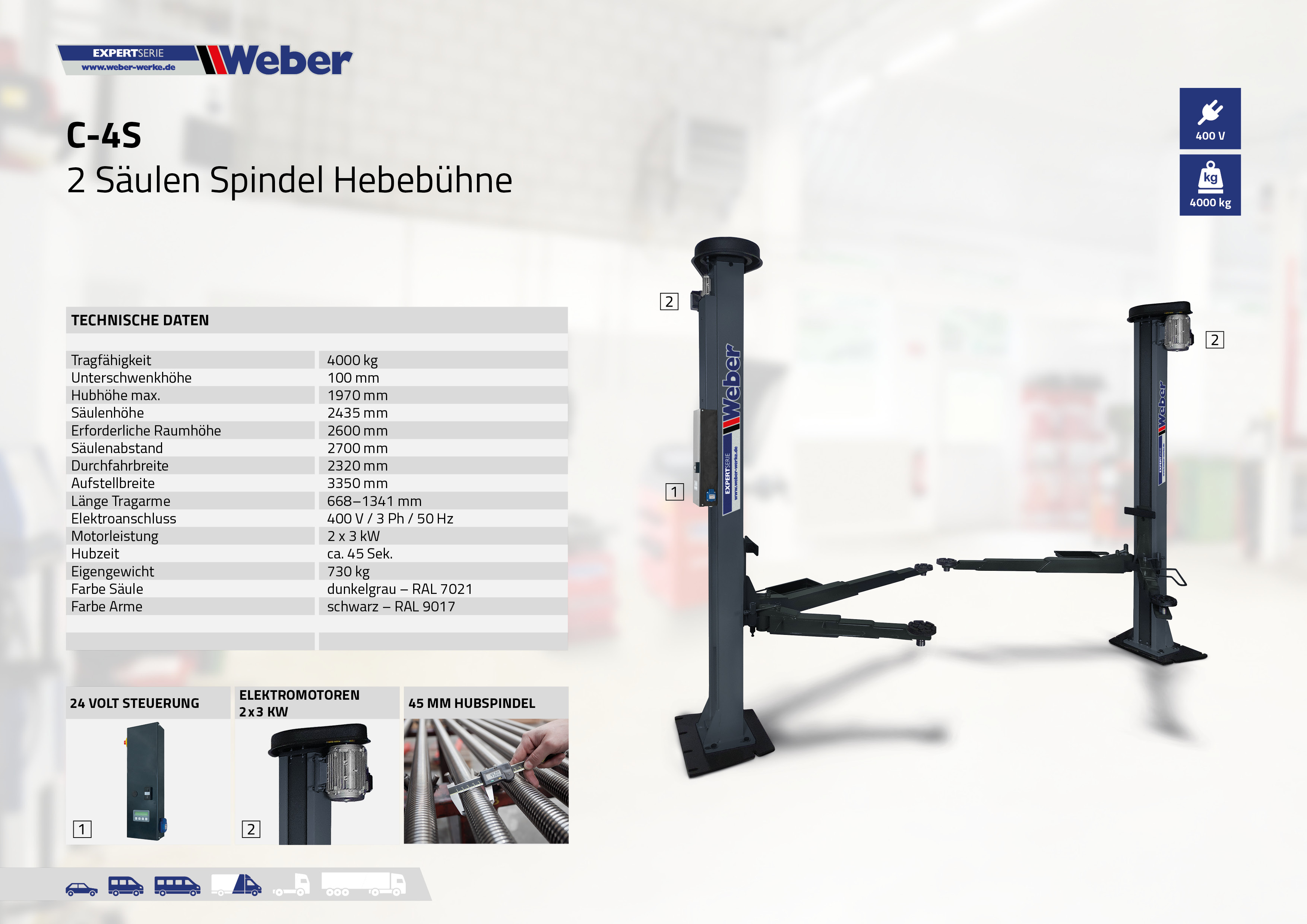 2 Säulen "Spindel" Hebebühne Weber Expert Serie C-4S