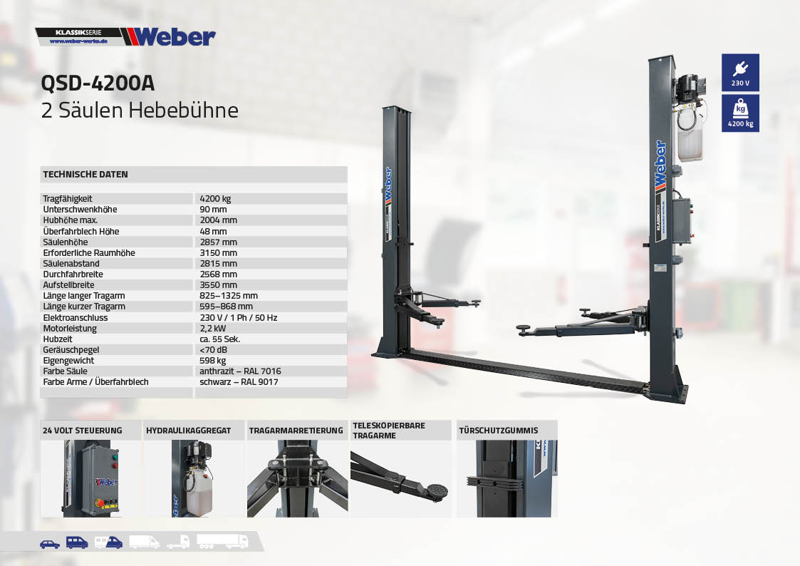 2 Säulen Hebebühne Weber Klassik Serie QSD-4200A